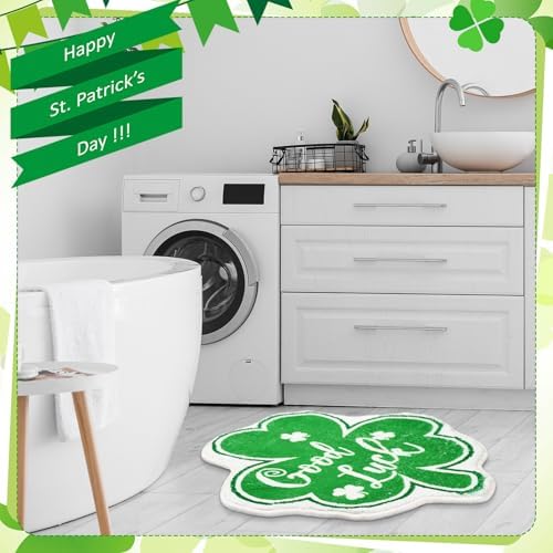 Haull 6 Pcs St. Patrick's Day Bathroom Rug Shamrock Bath Rug Lucky Green Clover Saint Patty's Day Bathroom Mat Shamrocks Doormat Irish Washable Nonslip Absorbent Shower Mat for Bedroom 15.8" x 15.8" - Image 4