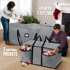Hatisan 2Pcs Christmas Tree Storage Bag for 7.5ft Artificial Trees with Christmas Ornament Storage Box, Sturdy Waterproof Material, Zippered Bag, Stitched Reinforced Carry Handles(Grey, 7.5 ft) - Image 4