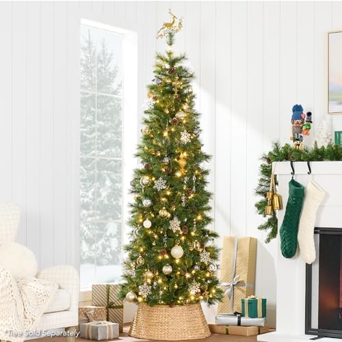 Best Choice Products 42in Christmas Tree Collar, Woven Hyacinth 4-Piece Holiday Rattan Tree Skirt Accessory for Home w/Cord Cut-Out - Natural - Image 6