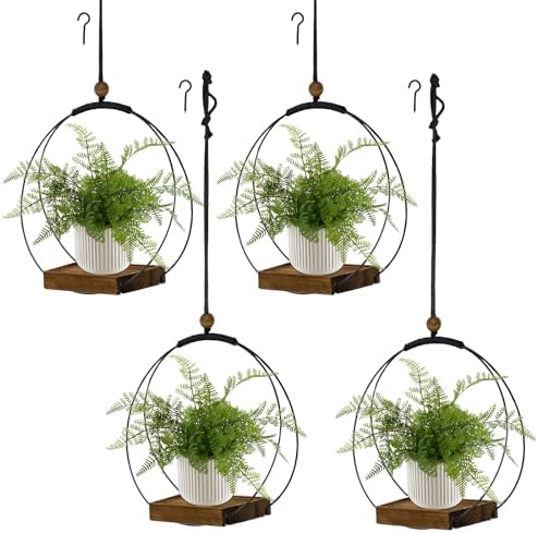 hismocal 4 Pack Hanging Planters for Indoor Plants,Plant Hanger with Sturdy Wood Base,Modern Boho Macrame Plant Hanger,Wall Ceiling Window Stands(Plants/Pots Not Included) by hismocal