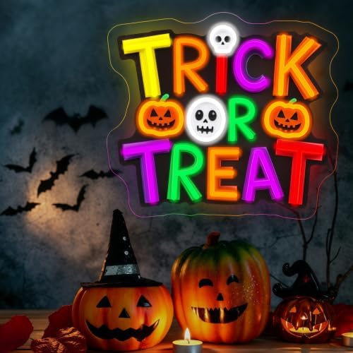 Trick or Treat Neon Sign, Halloween LED Wall Decor Light 14.6x13 Inch by Unknown