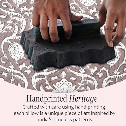 CPC Mocha Regal Hand Block Print 100% Cotton Ruffle Throw Pillow Cover 24x24 inch with Hidden Zipper Decorative for Couch, Bed, Sofa, Farmhouse, Cottagecore Decor Gift Christmas Fall Thanksgiving - Image 4