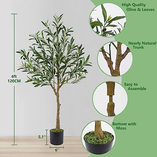Warmplants Artificial Olive Tree 4ft Faux Plant with Woven Basket - Image 4