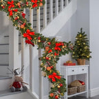 6ft Pre-lit Garland,red Gold Christmas Decorated Garland with 30 LED Light String,Indoor Outdoor Xmas Decorations on Mantle Fireplace Front Door, Christmas Stairs Decor Battery Operated with Timer - Image 4