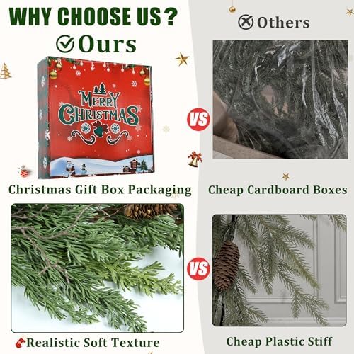 6ft Realistic Christmas Garland with LED Lights Artificial Cedar Cypress Garland with Pine Cones Garland for Home Fireplace Wall Indoor Outdoor Holiday Party Decoration-8 Lighting Modes - Image 2