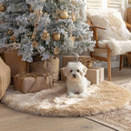 AOGU 48 Inch Faux Fur Christmas Tree Skirt Beige Plush Skirt for Merry Christmas Party Christmas Tree Decoration - Image 3