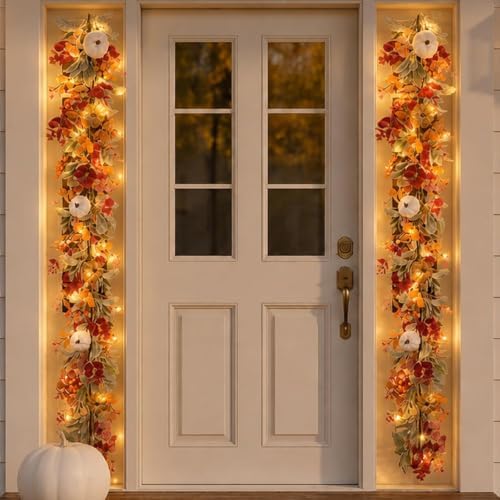 2PCS 6FT Fall Garland with Light(Pre-Lit) for Mantel, Arch, Indoor, Outdoor - Image 4