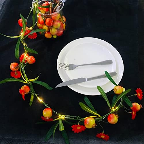 Artificial Pomegranate and Flower Vine Plant Fruit Flowers Leaves Garland with 2M 20 LED Coper Wire String Light Wedding Birthday Indoor Decor Fairy Light (Pomegranate, 4) - Image 7