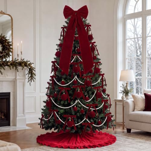 Riceshoot 63 Pcs Burgundy Velvet Christmas Tree Decorations Set - Image 5