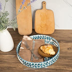 Serving Tray 12.5 Inch, Lacquer Mother of Pearl Inlay Mosaic Tray, Round Wooden Marble Tray with Handles Trays for Tea, Breakfast (Leaf Style) - Image 5