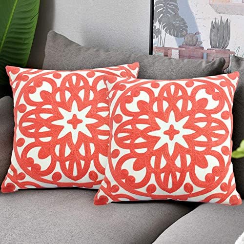 Alysheer Embroidered Decorative Throw Pillow Cover 18"x 18" Set of 2,Coral by Alysheer