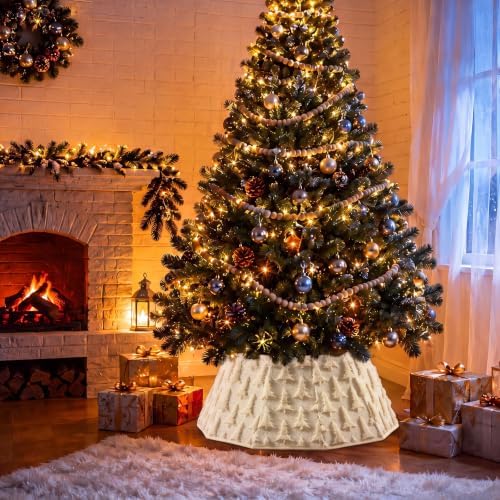 Soulchen 30 Inch Christmas Tree Collar Beige Xmas Tree Skirt Ring Jacquard Velvet Foldable Christmas Base Cover for Xmas Base Stand Cover Holiday Party Indoor Home Decorations - Image 4