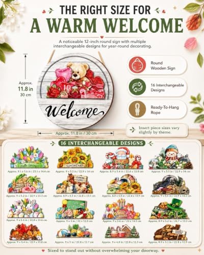 Interchangeable Welcome Sign for Front Door, Seasonal Wooden Door Decor - Image 6