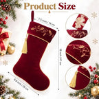 Kinlop 4 Pcs 18 Inch Dark Red Velvet Christmas Stockings, Embroidered - Image 2
