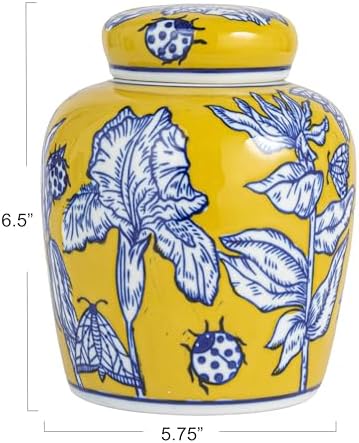 Creative Co-Op Decorative Small Ceramic Ginger Jar with Lid, Yellow - Image 2