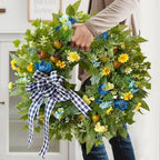 WANNA-CUL 24 Inch Blue Yellow Summer Wreath for Front Door All Season Decor - Image 4