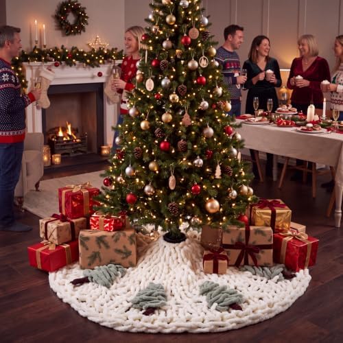 48'' Chunky Knit Christmas Tree Skirt Beige Xmas Trees Skirt - Image 4