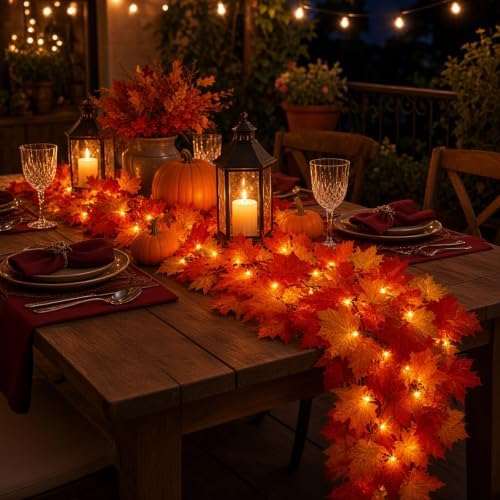 Fall Decorations for Home 9FT Plug in Fall Garland with Lights Halloween Decorations 50 Orange Bulbs, Connectable Fall Lights for Indoor Outdoor Halloween Harvest Thanksgivings Decorations(3 Packs) - Image 5
