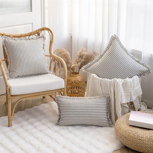 YEENAASY Throw Pillow Covers 24x24 Boho Striped Pillow Cases with Tassel - Image 4