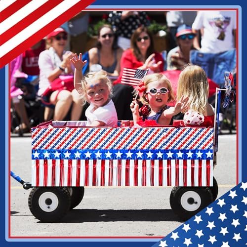 27 Pcs 4th of July Wagon Parade Float Decoration Kits 250th Patriotic Car Tassels, Garland, Banners, American Flag, and Bow Independence Day Red White Blue Decor(4th of July) - Image 7