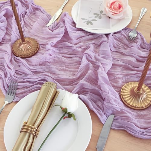8 Pack Lilac Purple Cheesecloth Table Runner 120 Inch Boho Wedding Decor - Image 5