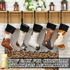 6 Pack Cow Print Christmas Stockings 20 Inch Large Plush Xmas Animal Cuff Stockings Hanging Ornaments Socks for Western Fireplace Mantel Stairway Decorations - Image 6