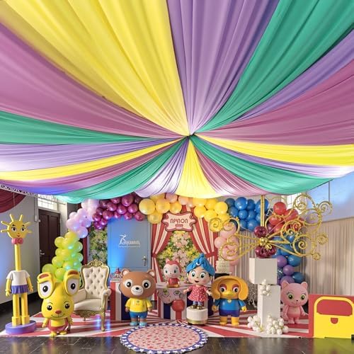 2 Panels 5ft(W) x 20ft(H) Yellow Ceiling Drapes for Wedding Parties - Image 3
