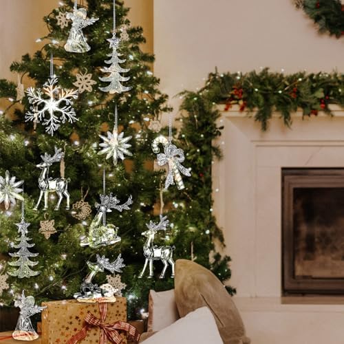 Geetery 15 Pcs Crystal Christmas Tree Ornaments Acrylic Clear Hanging - Image 4