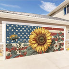 16x7FT Patriotic Garage Door Banner, Ameri-ca Flag with Sunflower Vintage Design, Extra Large Outdoor Garage Door Cover for Independence Day and Home Decor - Image 3