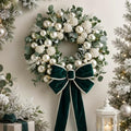 Norme 15.7" Christmas Wreath Green Bow Pearl Ball Eucalyptus for Front Door by Norme