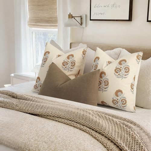 YCOLL Vintage Floral Print Euro Sham Pillow Covers 24x24 Set of 2 Accent Decorative Cushion Covers Modern Farmhouse Throw Pillow Covers for Bed Sofa Couch Chair Living Room Home Decor, Cognac Brown - Image 5