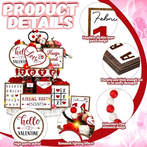 14 Pcs Halloween Tiered Tray Decor Set, Gnome Wood Table Signs (Heart) - Image 4