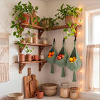 Honeydak 3 Hanging Baskets, Sage Green, Tassel, Cotton Rope - Image 6