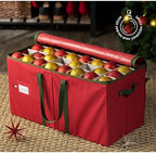 ZOBER Large Christmas Ornament Storage Box - Stores 128 3" Ornaments, With Dividers - Ornament Organizer Storage Box, Durable Christmas Containers Holder - Extra Pockets, Dual Zipper - Red - Image 2