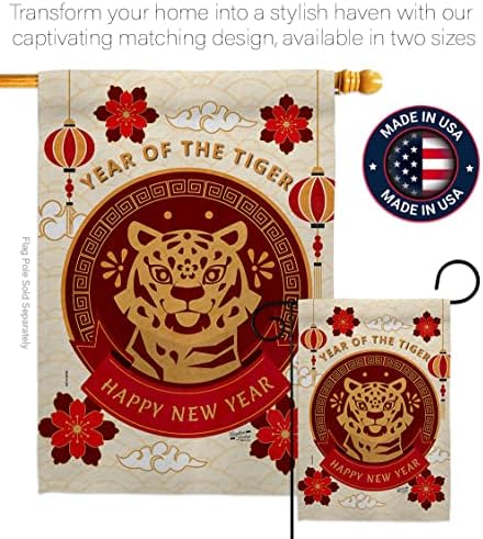 Happy Tiger Year House Flag New Lunar Good Luck Prosperous Seasonal Arrival Blessing Decoration Banner Small Garden Yard Gift Double-Sided, Made in USA - Image 4