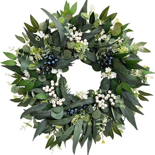 24'' Eucalyptus Wreaths for Front Door,Spring Summer Fall Winter Wreaths,Large Outdoor Greenery Wreaths for Porch,Wall,Holiday,Home Decor-Spring, Summer, Fall, Winter All Seasons by Unknown