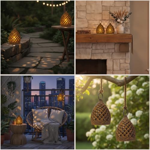 Fumete 2 Pcs Vintage Cast Iron Candle Lantern, Pine Cone, Golden Rust - Image 4