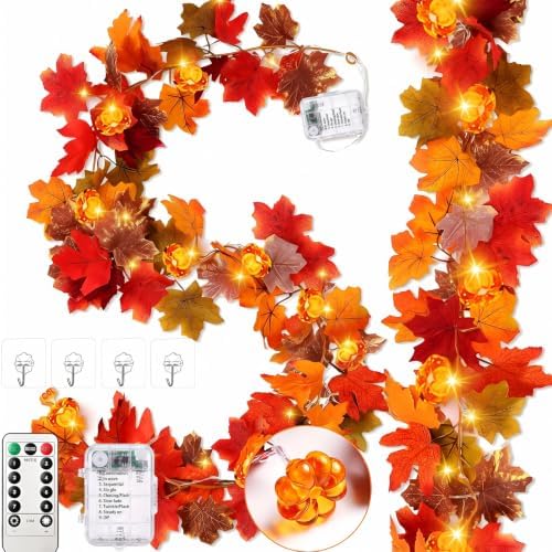 VIHOSE 2 Pack Fall Maple Leaves Thanksgiving Garland 11.5ft, Colorful by VIHOSE
