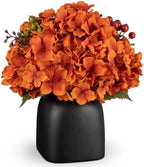 Briful Autumn Hydrangea Artificial Flowers in Black Square Ceramic Pot, Burnt Orange Silk Hydrangea Flowers Realistic Potted Fake Flowers with Berries for Home Decor Indoor Wedding Table Centerpieces by Briful