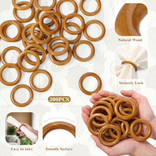 Thenshop 200 Pcs Decorative Wooden Napkin Rings Bulk Exquisite, Brown - Image 3
