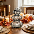 Stacked Glass Pumpkin Decor, Fall Halloween Table Centerpiece, Black - Image 3