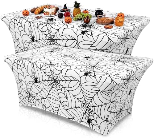 Frienda 2 Pcs Halloween Tablecloth 6ft White Spiderweb Stretch Table Covers by Frienda