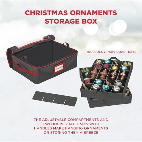 HOLDN’ STORAGE Christmas Ornament Storage Box with Dividers - Fits 48-3” Ornaments, 2 Removable Trays, Durable & Space-Saving, Clear Top Lid, Fits Underbed, Charcoal - Image 4