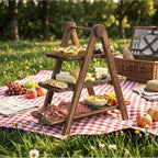 Space-Saving 3-Tier Collapsible Wooden Tray Stand – Rustic Multi-Layer Display Rack – Kitchen Counter Organizer for Food or Desserts – Sturdy, Easy-Fold Storage Shelf - Image 4