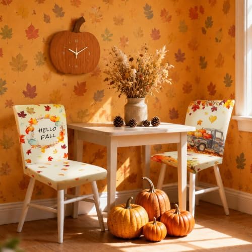 Fall Chair Covers Set of 6 Pumpkin Chair Back Covers Thanksgiving Dining Chair Covers for Party Kitchen Decorations - Image 4