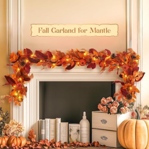 SHareconn 9ft Fall Garland with Lights and Timer for Mantle - Image 4