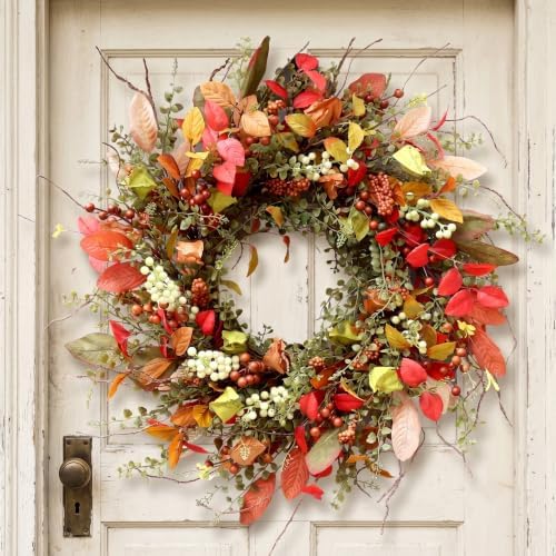 22" Berry Branches Fall Wreath with Colorful Mixed Leaves, Flowers & Twigs by Montekin