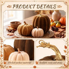 Bucherry 3 Pcs Velvet Pumpkin Decor Set 3D Foam Pumpkin,Brown - Image 3