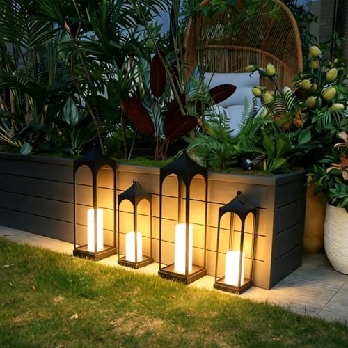 LED Lanterns Decorative Outdoor&Indoor, 23'' 16‘’ Large Black Lanterns Set with 2 Flameless Candles, Metal Holders for Porch, Patio, Garden, Home, Fireplace, Spring Decorations Decor - Image 5