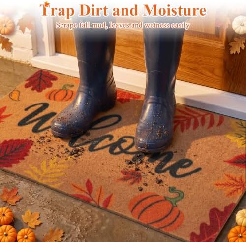 Ileading Fall Door Mat 24"x36", Non Slip No Shedding Faux Coir Mat Porch - Image 3
